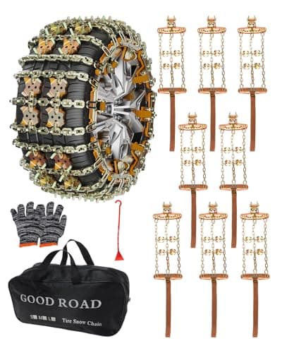 KYX Tire Chains for Car/SUV/Pickup Truks, Adjustable Universal Emergency Snow Chains for Tire, 8.7-11.1 inch, 8 Pcs