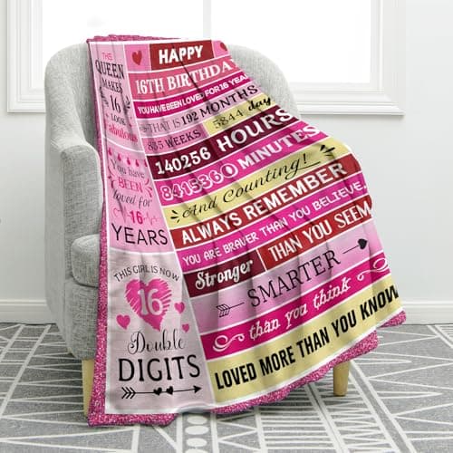 Jekeno Happy 16th Birthday Throw Blanket 60"x80", Gifts for Girls