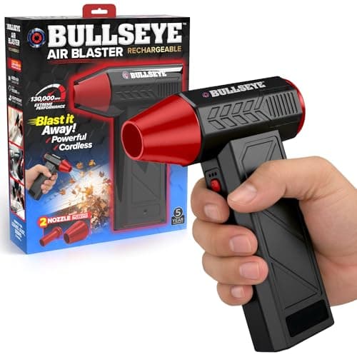 BULLSEYE Blaster 130000 RPM Electric Air Duster, Rechargeable Cordless Compressed Air Blower for Computer Cleaning, Keyboard, Electronics, Car Detailing, 3 Speed Turbo, 2 Nozzles – As Seen on TV
