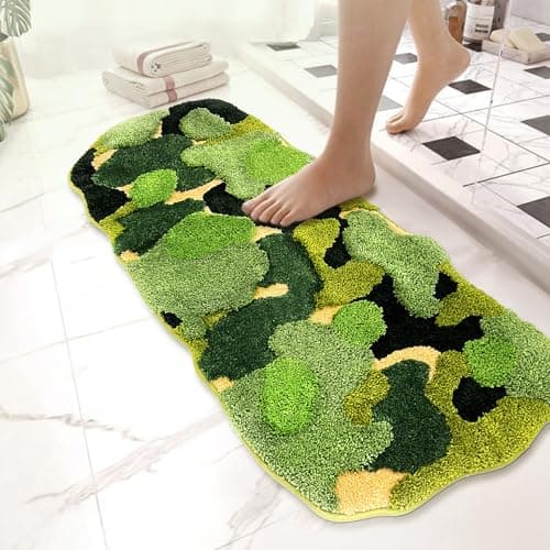 YINGSHIF 20"×50" Green Bathroom Moss Runner Rugs Cute Shag Grass Carpet Leaf Long Bath Mats for Bathroom Decor Non Slip Machine Washable Aabsorbent for Bedroom,Bathtub,Living Room,Indoor