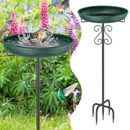 TUSPEU Bird Bath for Outside, 40 Inch Metal Garden BirdBath, Green