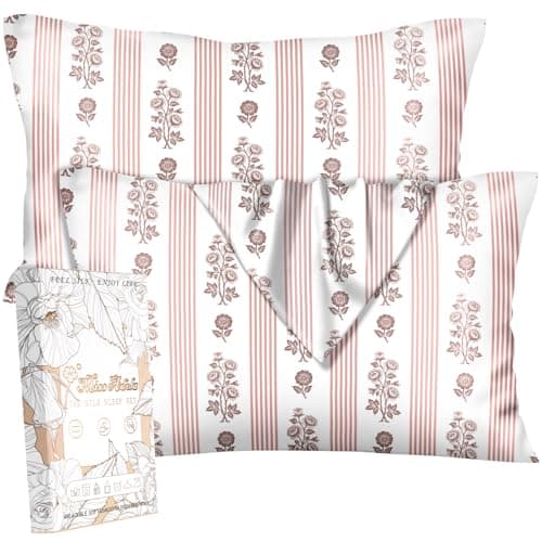 Miss Adola Silk Pillowcase 2 Pack - Pillow Cases 20" x 26" Standard Size Set of 2 for Hair and Skin Smooth Soft Breathable with Hidden Zipper Cute Cooling Pillow Covers for Sleeping, PK Floral
