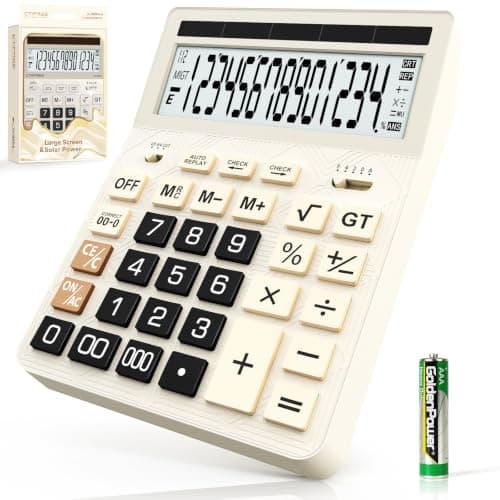 Calculators Desktop, 2026 Upgrade 14 Digit Large Size Calculator with 5-Inch LCD Display and Solar Power, Office Calculator for Desk (White)