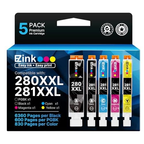 E-Z Ink Compatible Tr8620a Ink Cartridge Replacement for Canon PGI-280XXL CLI-281XXL 280 XXL 281 XXL Compatible with TR8520 TR8620a TR8620 TS702a TS9520 TS9521C TR8520 TS6220 TS6320 TS8220 (5 Pack)