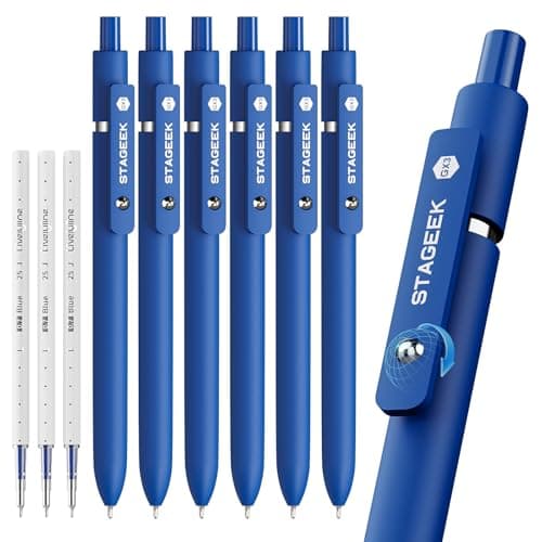STAGEEK Blue Gel Pens GX3, 6Pcs Quick Dry Blue Ink Pens with 3 Extra Refills, Fine Point Retractable Smooth Writing Pens for Journaling, Office, Note Taking, School Supplies, Nurse Aesthetic(Blue)