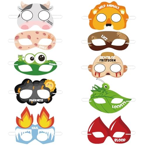10 Pcs Passover Plague Animal Cartoon Masks Pesach Passover Plague Decorations Ten Plague Face Masks for Seder Dress Up Parties Playful Learning Jewish Holiday Educational Goodie Bag Rewards