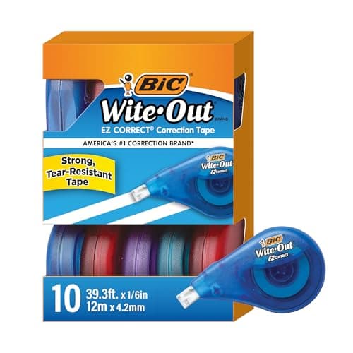 BIC Wite-Out EZ Correct Tear-Resistant Correction Tape with 39.3 ft of Tape, 10-Count Pack in White