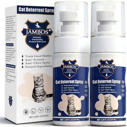 JAMBOS 2 Bottles Cat Deterrent Spray – Natural, Non-Toxic Anti-Scratch Spray for Cats & Kittens – Indoor & Outdoor Pet Training Aid – Furniture & Carpet Protector (Blue, M)