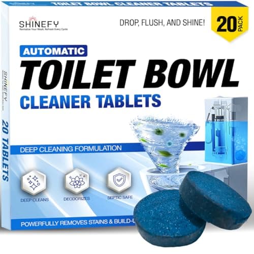 Shinefy Automatic Toilet Bowl Cleaner Tablets – 20 Tabs - Blue Gel Toilet Tank Cleaners, Hard Water Ring Remover, Septic-Safe Heavy-Duty Stain & Smell Eliminator, Toilet Cleaning & Deodorizer