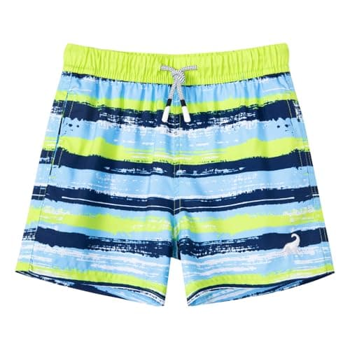 SURF CUZ Little Boys Swim Trunks UPF 50+ Toddler Beach Shorts Swimsuit Kids Quick Dry Swimwear(Blue Green Stripes, 4T)
