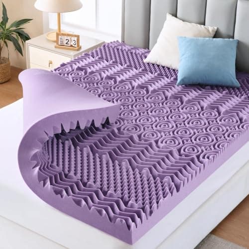 MUXHOMO 2 Inch 7-Zone Twin XL Mattress Topper, Egg Crate Memory Foam Mattress Topper Twin XL Size for Back Pain, Lavender Gel Infused Bed Pad, CertiPUR-US and Oeko-TEX Certification (79"×38")