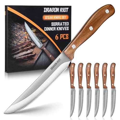 DRAGON RIOT 6-Piece Serrated Steak Knife Set, VG10 Steel, Full Tang