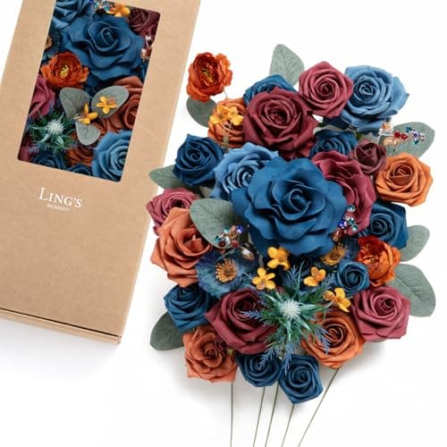 Ling's moment Fake Flowers Box, Mandarin & Royal Blue Deluxe Combo