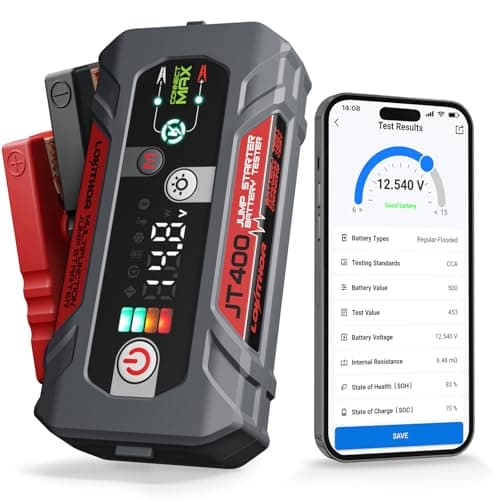 LOKITHOR JT400 2500A Portable Jump Starter with Battery Tester, 12V Car Battery Jump Starter for Up to 8.5L Gas or 6.5L Diesel Engines, 100–2000 CCA Automotive Battery Load Tester