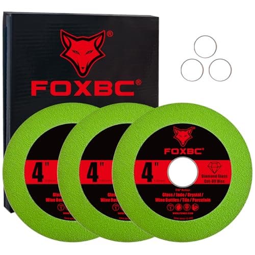 FOXBC Glass Cutting Disc 4 Inch for Angle Grinders, Diamond Saw Blades Wheel Multi-Material for Grinding Ceramic, Crystal, Tile, Wine Bottle, 7/8" Arbor - 3 Pack