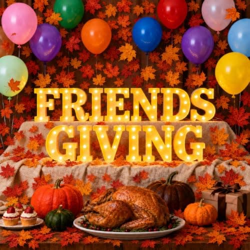 Friends Giving Light up Letters Sign, Party Decorations with 40 Round Pearlescent Balloons, Thanksgiving Led Marquee Lights Table Decoration for Friends Themed Party Fall Birthday Galentines Decor