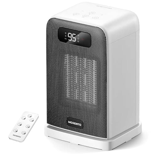 MORENTO Space Heater, Portable Space Heaters for indoor Use, Auto Temperature Control, LED Display Electric Heater, ECO Mode & 0-12H Timer, Quiet Heaters for Office, Bedroom, Home (White, 1 Pack)