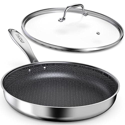 imarku 12" Non Stick Frying Pan with Lid, Stainless Steel Pan with Durable Ceramic Coating, 5.5-Quart Deep Skillet for Family Meals, Induction Cookware, Oven & Dishwasher Safe, PFOA Free