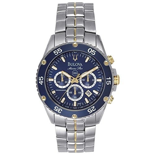 Bulova Men's Marine Star Two-Tone Stainless Steel Chronograph Quartz Watch, Blue Dial Style: 98H37