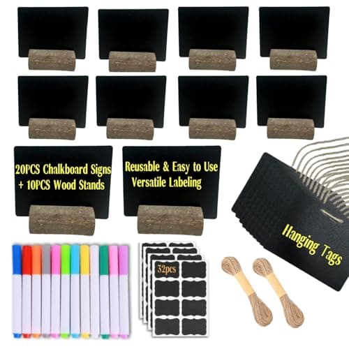 20 Pack Mini Chalkboard Signs for Food Buffet Table Reusable Catering Labels with 10 PCS Wooden Rustic Stands, Party Buffet Food Tags, Small Chalk Board Sign Holders for Wedding Birthday Bakery