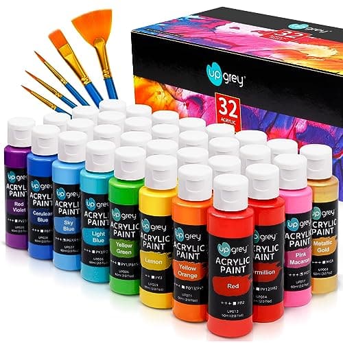 Acrylic Paint Set,32 Colors With 2oz Bottles and Paint Brushes