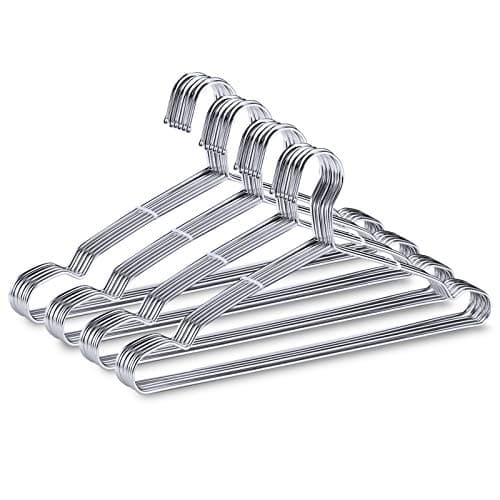 FSUTEG 40-Pack Heavy-Duty Stainless Steel Hangers – 15lb Capacity, Rustproof Metal Closet Hangers with Notched Design for Straps, Ideal for Home, Dorm, Laundry & Outdoor Use, Silver