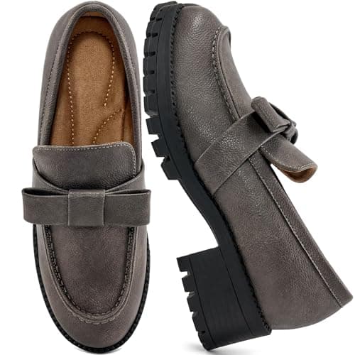 HARENCE Platform Loafers for Women Dressy: Casual Comfortable Slip On Chunky Loafer Walking Penny Work Business Office Shoes Grey