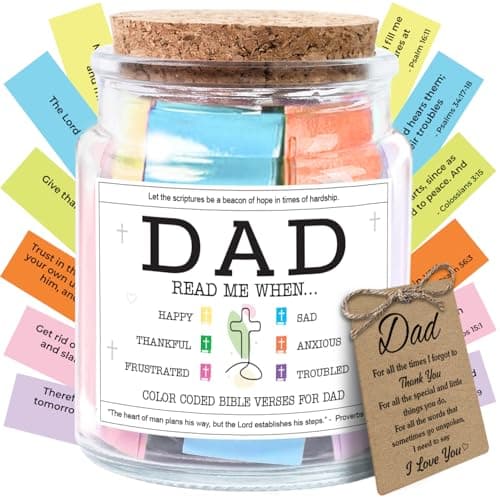NewEleven Fathers Day Gift For Dad From Daughter, Son - Bible Verse Jar For Father, Inspirational Scripture Jar With 92 Bible Verses, Decorative Christian Gift For New Dad