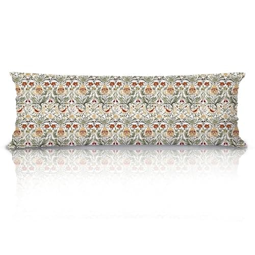 XUNLURY Vintage Floral Botanical 20x54 Body Pillow Cover, Floral Room Decor, Farmhouse Decor, Rustic Cottagecore Nature Flower Bird Decorative Long Pillow Cases for Bed Couch