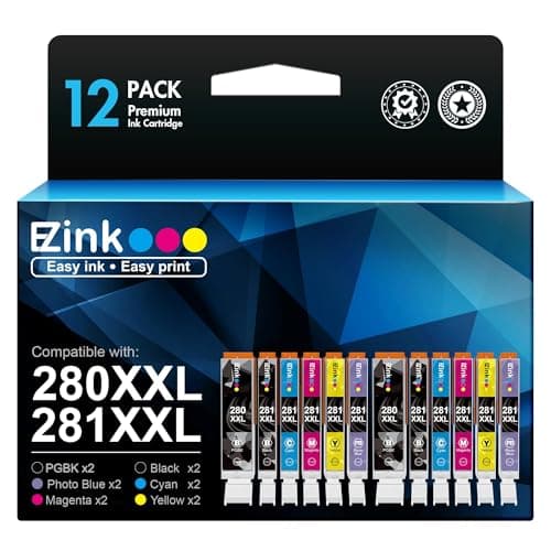 E-Z Ink Compatible Ink Cartridge Replacement for Canon PGI-280XXL CLI-281XXL PGI 280XXL CLI 281XXL to use with PIXMA TS9120 TS8120 TS8220 (PGBK, Black, Photo Blue, Cyan, Magenta, Yellow) 12 Pack