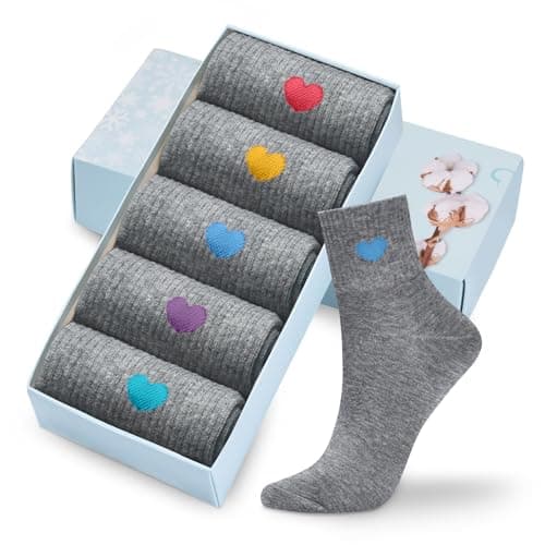 Corlap Women's Cotton Crew Socks - Ankle High Fun Cute Heart Casual Dress Athletic Socks - 5Pairs Gifts for Mother/Her