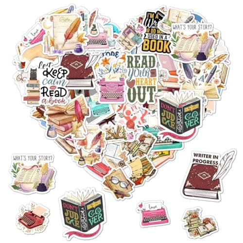 50 Pack Pcs Book Lover Stickers for Water Bottles Waterproof Vinyl Laptop Luggage Scrapbooking Books Vintage Sticker Packs Bulk Set Adults Teens Women Kids Aesthetic Small Decals