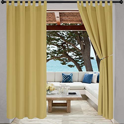 LORDTEX Indoor/Outdoor Curtains - Waterproof Tab Top Patio Curtains Sun Blocking Set of 2 Panels Thermal Insulated Curtain for Porch, Pergola, Cabana, Gazebo, 52 x 96 inch, Sundress