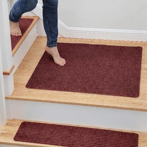 MBIGM Carpet Stair Landing Mat, 1 Pack, 2'6" x 2'6", Red Stripe