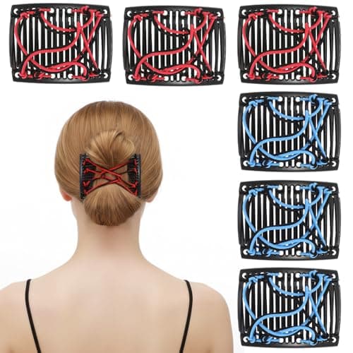 LXUEJIE 6Pcs Magic Elastic Hair Comb Clip, Adjustable Stretchy Hair Clip Double Comb Hair Clips for Women Girls Vintage Hairstyle Multipurpose Hair Accessories