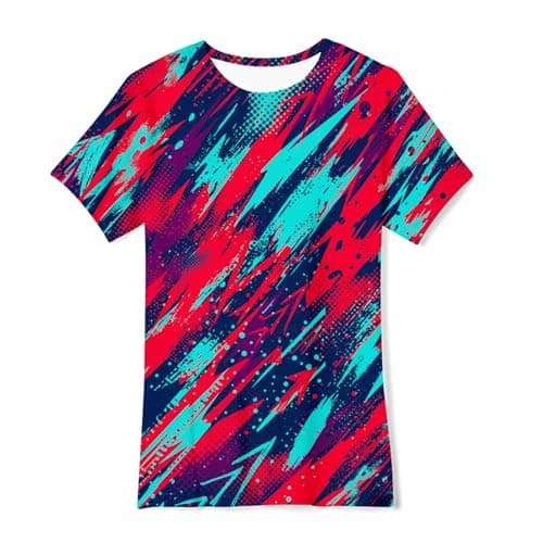 uideazone Boys Colorful Brush Stroke T-Shirt 3D Abstract Graphic Tee Kids Short Sleeve Summer Tops Size 6-8 Years