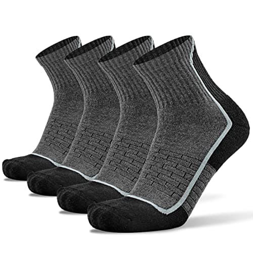 Socks Daze Quarter Merino Wool Running Hiking Socks, Medium, 4 Pack Black