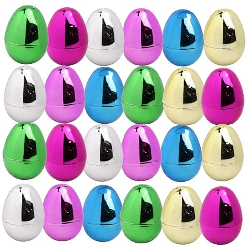 Bulk Metallic Plastic Easter Eggs, Empty Fillable Multicolor Egg Assortment, Basket Stuffer Essentials, 24 Total