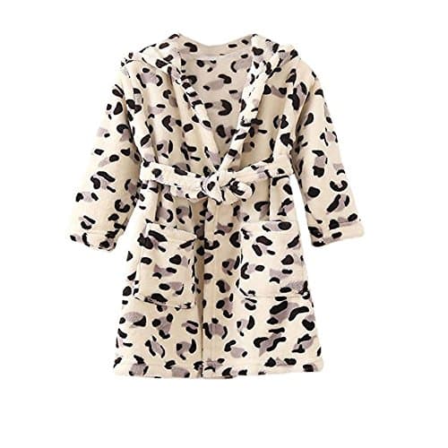 JZLPIN Unisex Baby Hooded Bathrobe Kids Flannel Pajamas Dressing Gown for Boys Girls Leopard 4 Years