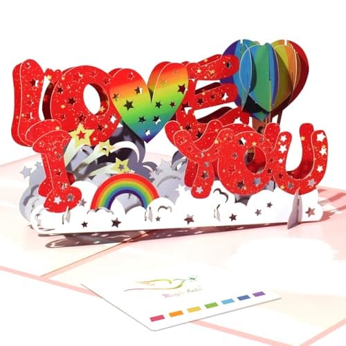 3D Pop Up I Love You Card with Blank Note Card - Rainbow Heart Hot Air Balloon Greeting Card with Envelope - Love Card for Valentine's Day, Anniversary, Pride, LGBTQ+, Wife, Husband, Girlfriend, Boyfriend