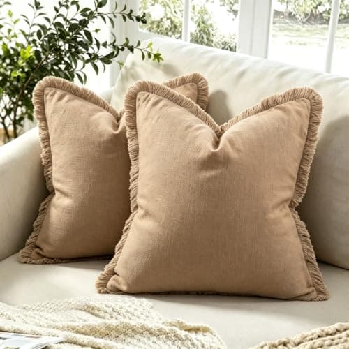 Mayler Yee Fringe Throw Pillow Covers (Baby Brown, 18x18 Inch)