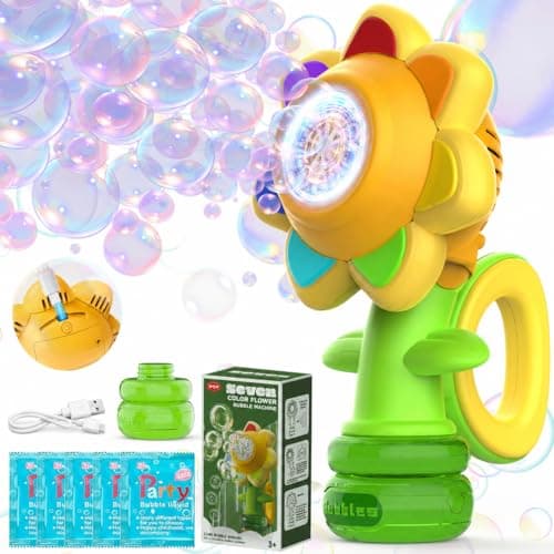 WABALLO Bubble Machine for Kids, Automatic Sunflower Bubble Maker for Toddlers, Portable Battery Operated Bubble Toys for Indoor Outdoor Birthday Party Type-C -Yellow