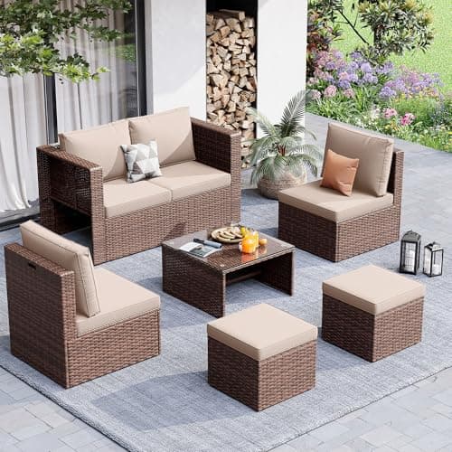 Amopatio Patio Furniture Set, Outdoor Sectional, Khaki