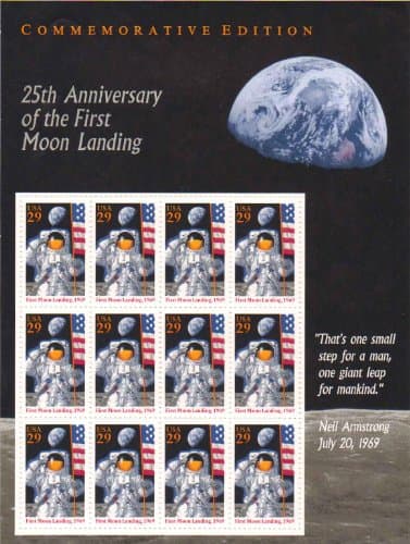USPS Commemorative Edition 25th Anniversary of The First Moon Landing (Neil Armstrong July 20, 1969) (Sheet of 12) 29 Cent Postage Stamps 1994 Scott #2841