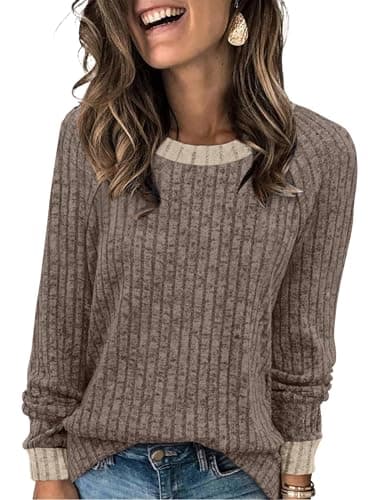 WIHOLL Long Sleeve Shirts for Women Trendy Casual Womens Fall Fashion 2026 Blouses Tunic Tops Loose Fit Dressy Cute Tops Teacher Spring Outfits Chocolate Brown