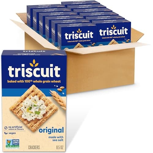 Triscuit Original Whole Grain Wheat Crackers, Vegan Crackers, Healthy Snacks, Bulk Lunch Snacks, 12 - 8.5 oz Boxes