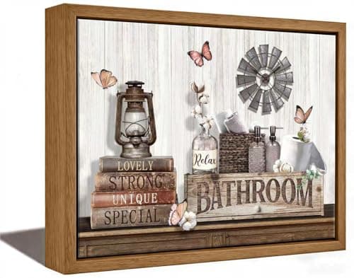 Floating Framed Rustic Farmhouse Bathroom Canvas Wall Art, Country Decor