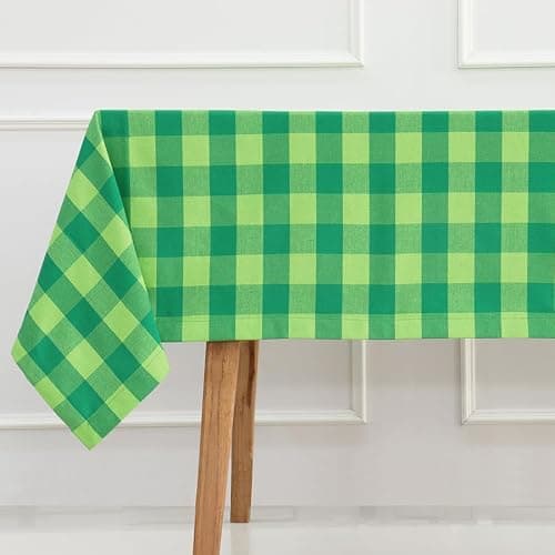 PurpleEssences Buffalo Plaid Tablecloth - Water Resistant Wipeable Washable Checkered Table Cloth for Outdoor Picnic Dining - Spring Easter Summer - 60 x 120 Inch - St Patricks Green