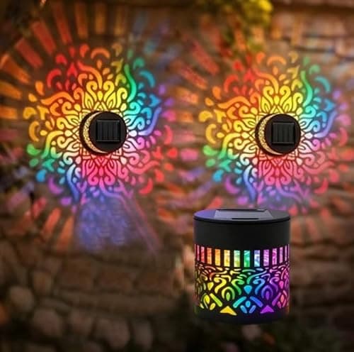 MOYEE Solar Mandala Lights Outdoor Wall, Seven-Color Changing Solar Mandala Projector Light, Outdoor Waterproof Metal Fence Lights for Garden Post Patio Backyard Yard Decor (1PC)