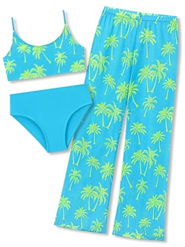 Dvenki Tween Girls 3-Piece Bikini Set with Mesh Cover Up Pants Sizes 12